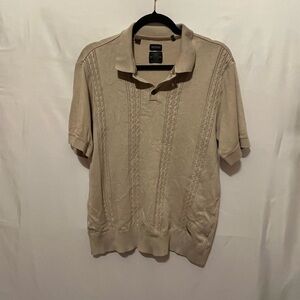 BUFFALO DAVID BITTON Wagners Cable Knit Polo Style Men’s Sweater “Oatmeal” Large